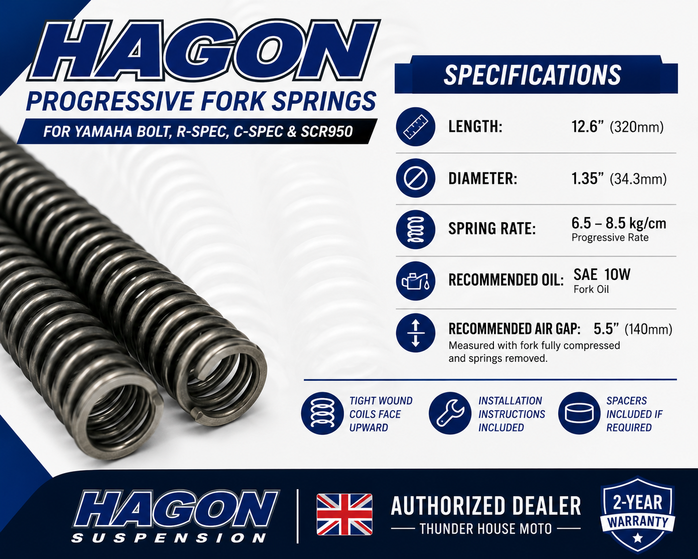 Hagon Progressive Fork Springs for Yamaha Bolt, R-Spec, C-Spec & SCR950